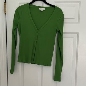 Green Ribbed V-Neck
